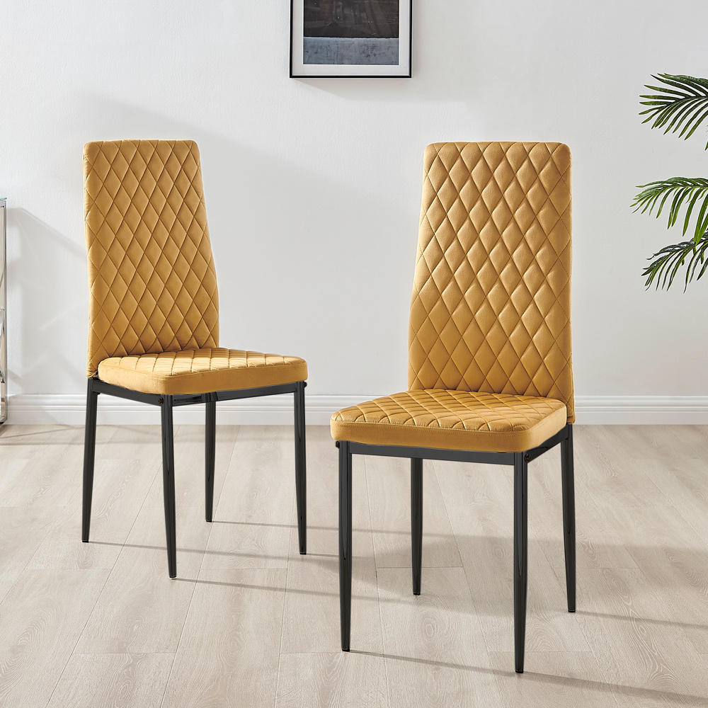 Furniturebox Lucia Valera 4 Seater Dining Set Grey Gloss Mustard and Black Image 3