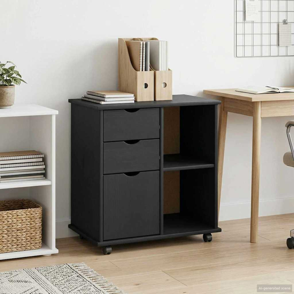 vidaXL Single Door 2 Drawer 2 Shelf Black Rolling Storage Cabinet Image 8