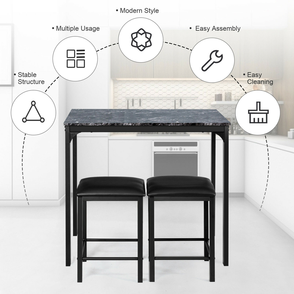 Costway 2 Seater Faux Leather Dining Set Black Image 6