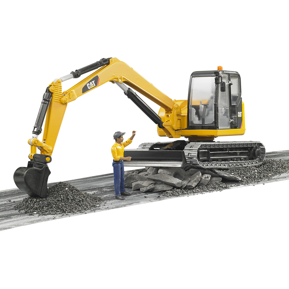 Bruder Kids Cat Mini Excavator Playset Model with Worker Image 7