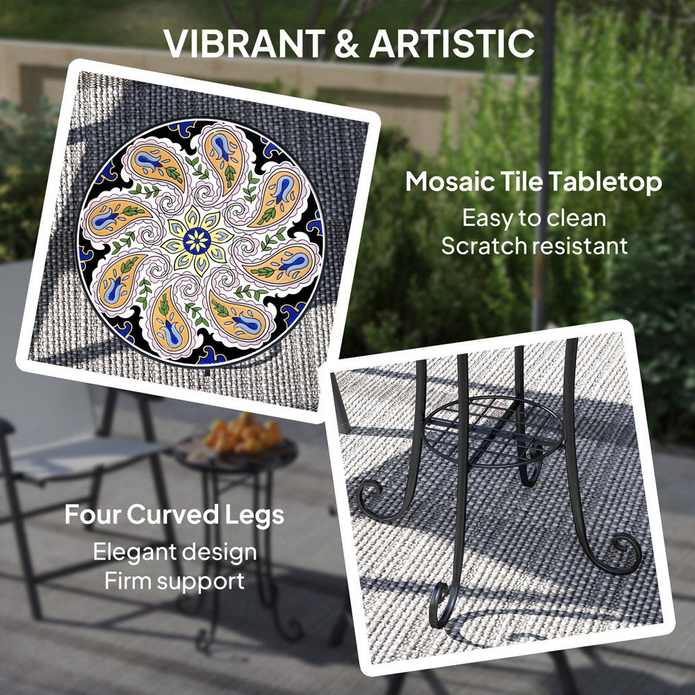 Outsunny Single Shelf Orange Round Mosaic Garden Side Table Image 4