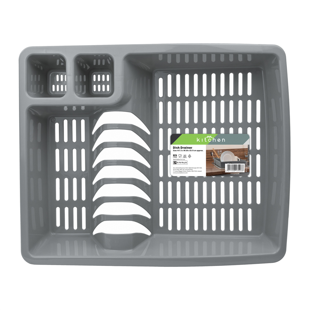JVL Kitchen Grey Plastic Dish Drainer Washing Up Bowl Soap Dispensing Brush Bundle Image 4