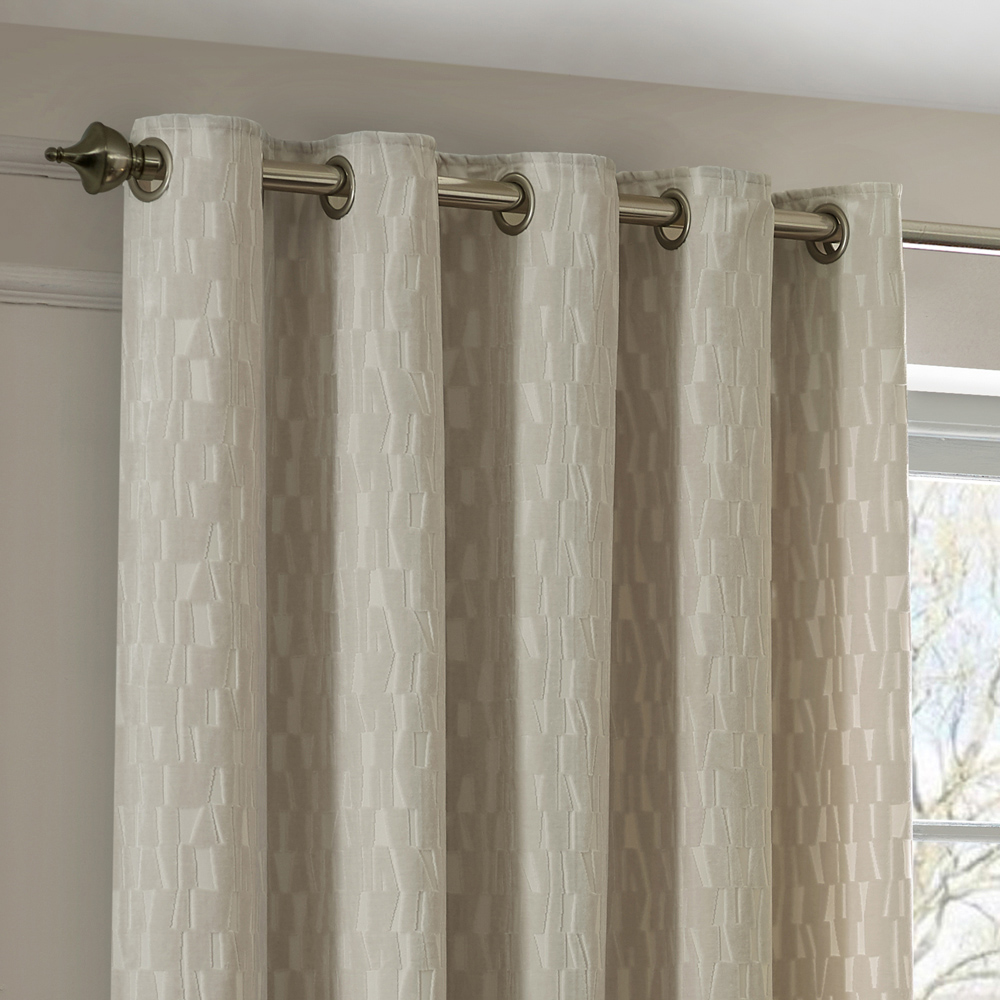 Paoletti Manhattan Ivory Fully Lined Velvet Eyelet Curtains 117 x 137cm Image 2