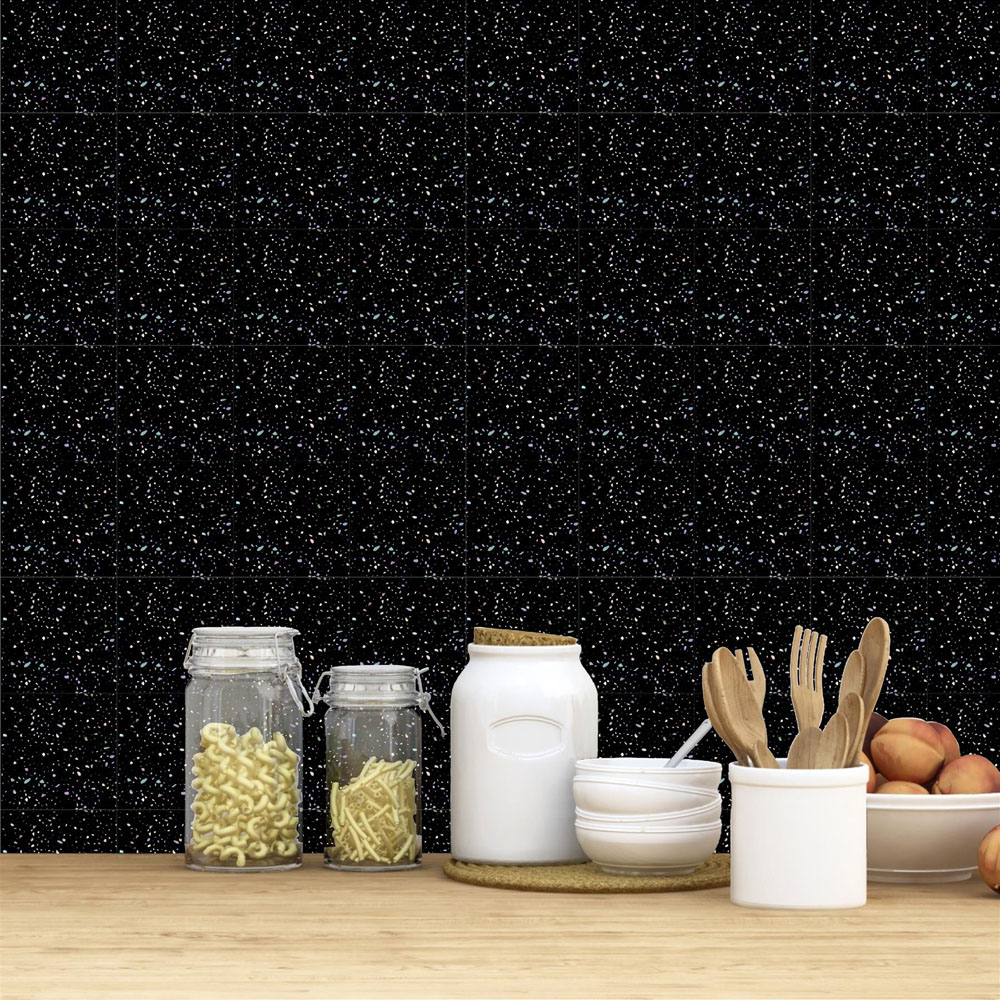 Walplus Terrazzo Glitter Black Holographic Wall Tile Sticker 15 x 15cm 48 Pack Image 3