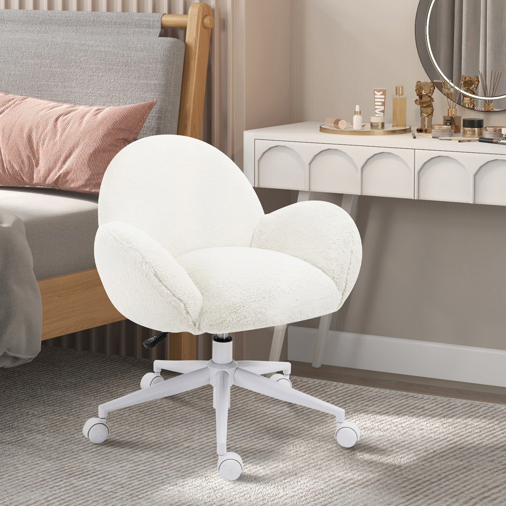 Portland Cream White Fluffy Office Chair with Backrest Image 4