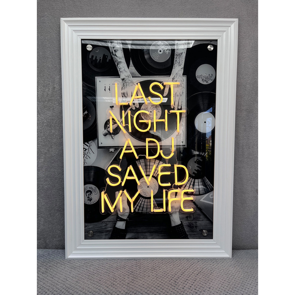 Splashbax Last Night a Dj Saved My Life White Premium Gallery Frame LED Neon Wall Art Image 2