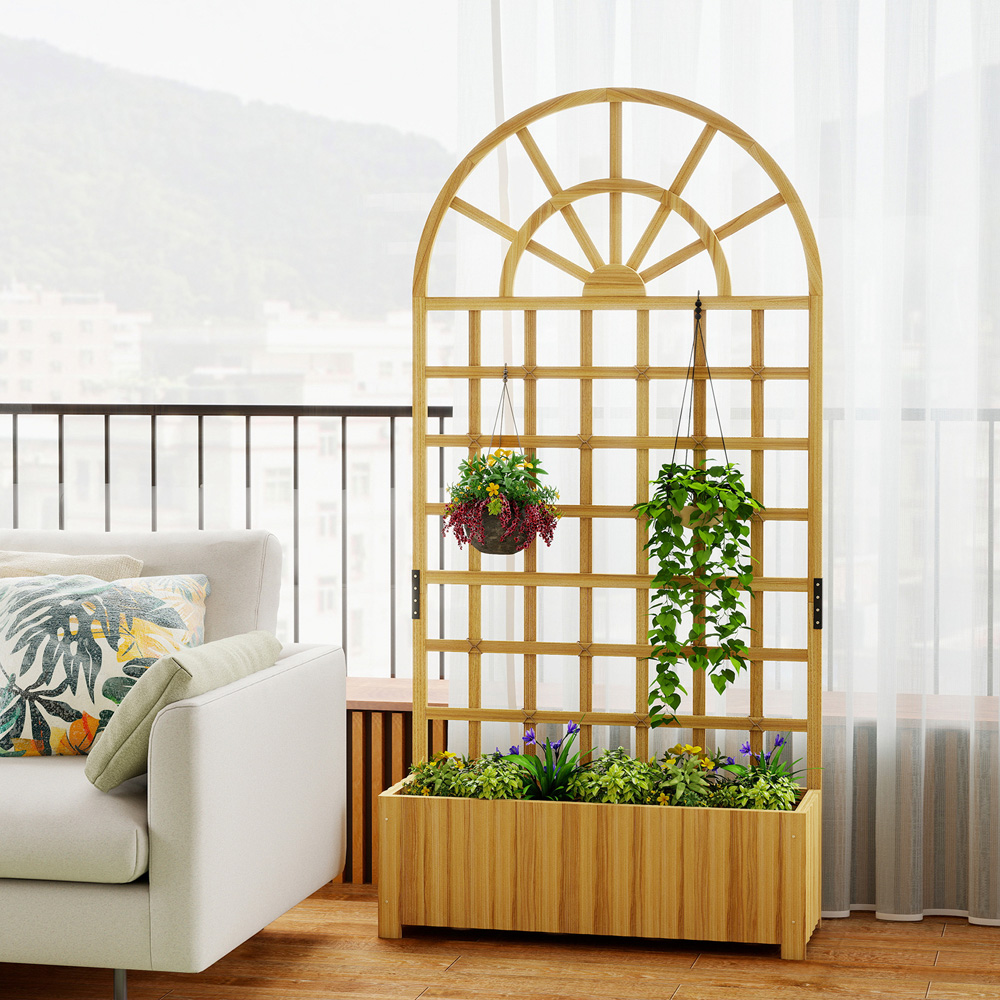Outsunny Natural Wooden Raised Garden Bed with Lattice Trellis 180 x 30 x 90cm Image 4