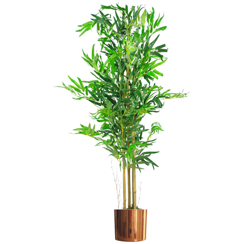 Leaf Natural Look Artificial Bamboo Plant Tree in Copper Metal Planter 4ft Image 1