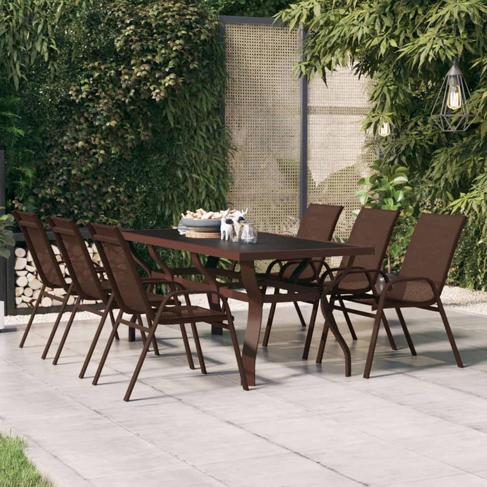 vidaXL 6 Seater Metal Rectangular Garden Dining Table Brown and Black Image 1