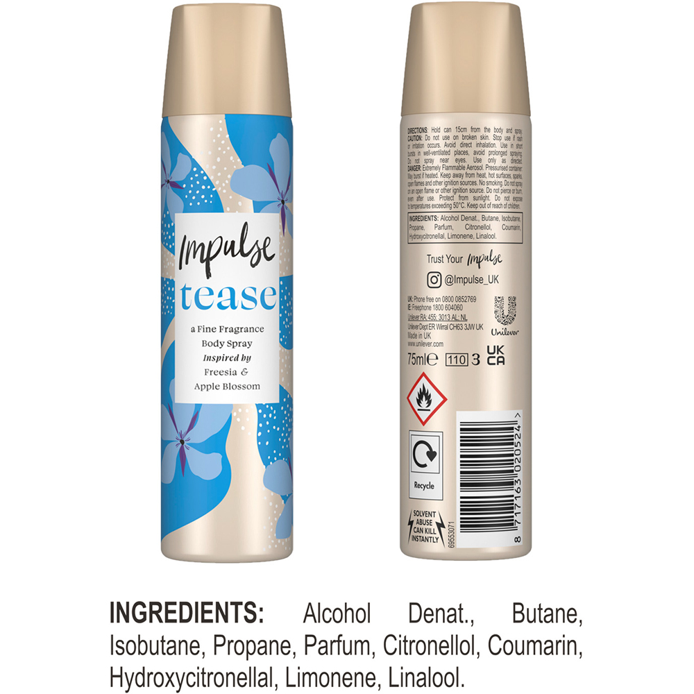 Impulse Tease Blend of Natural Scents Body Spray Deodorant 75ml 6 Pack Image 8