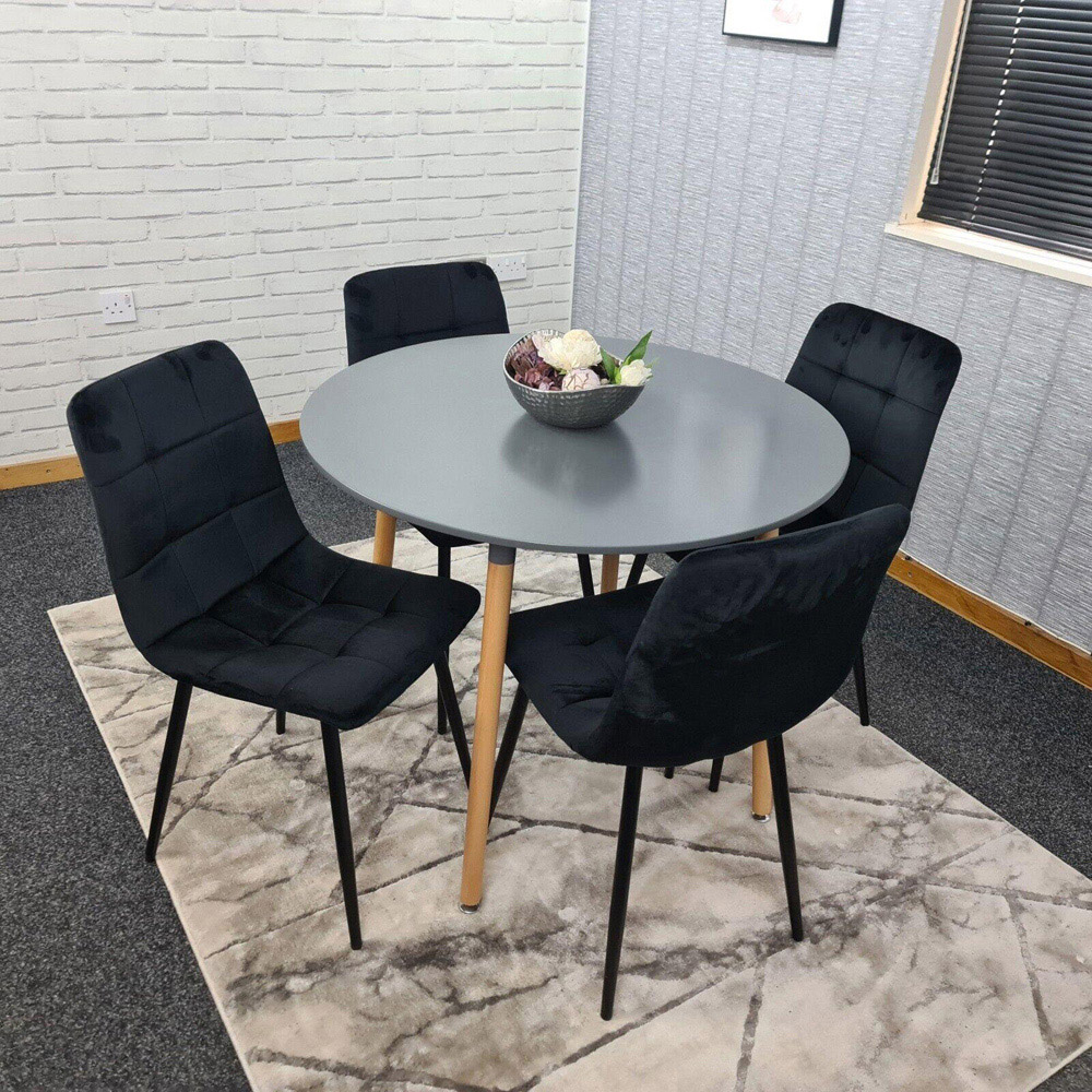 Portland Rocco 4 Seater Round Velvet Dining Set Grey and Black Image 5