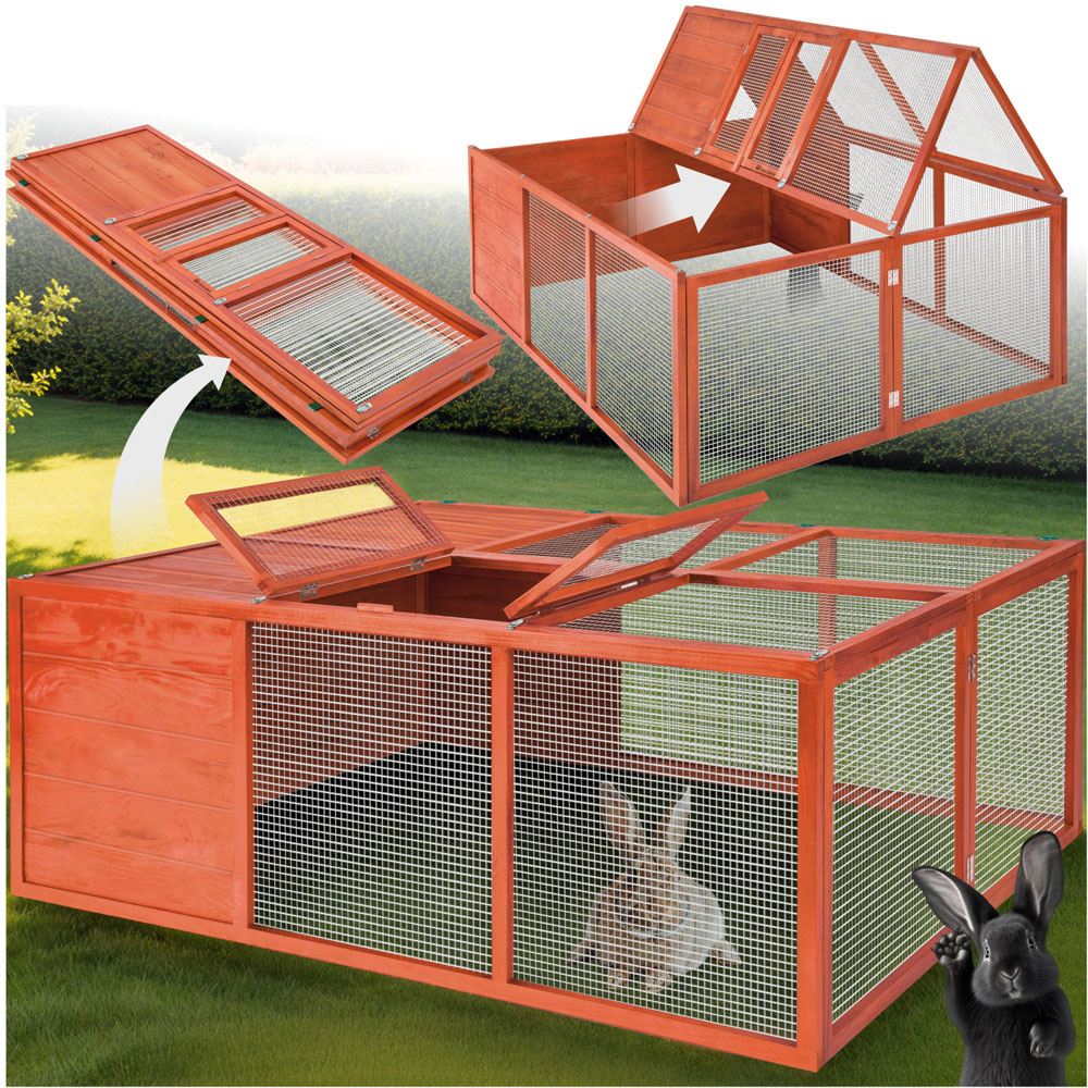 tectake Murphy Brown Foldable Open Floor Rabbit Hutch with Roof Access Image 2