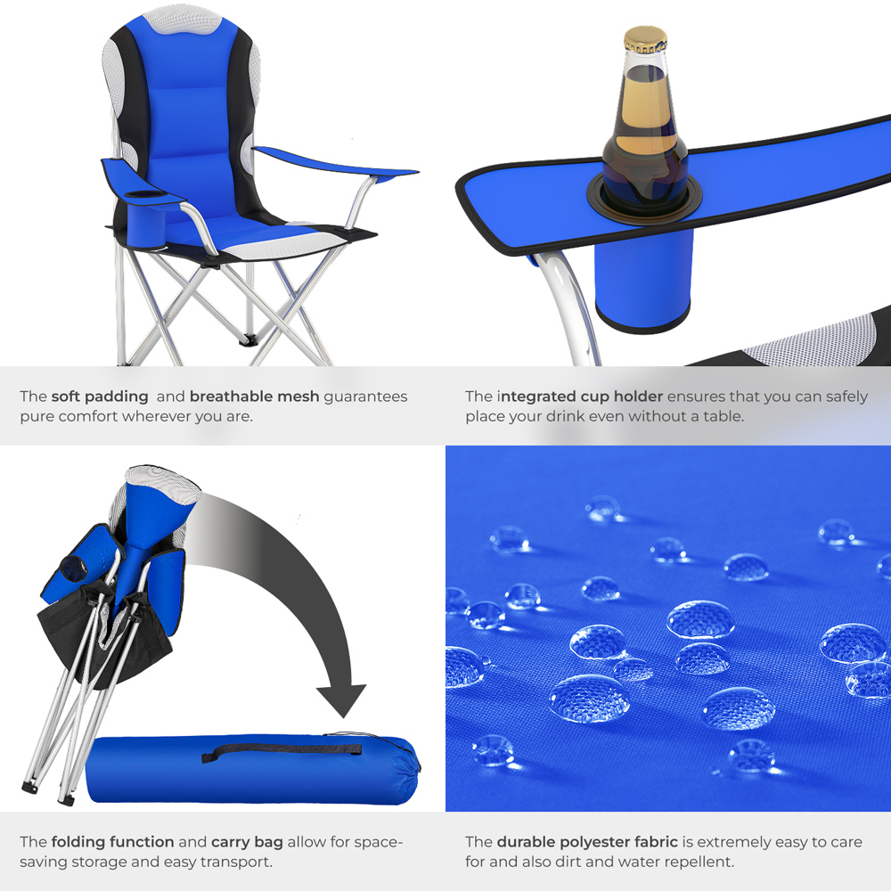tectake Blue Padded Camping Chair Image 5
