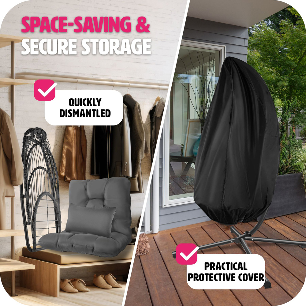 tectake Ariane Dark Grey Egg Chair with Thick Cushions and Protective Cover Image 7
