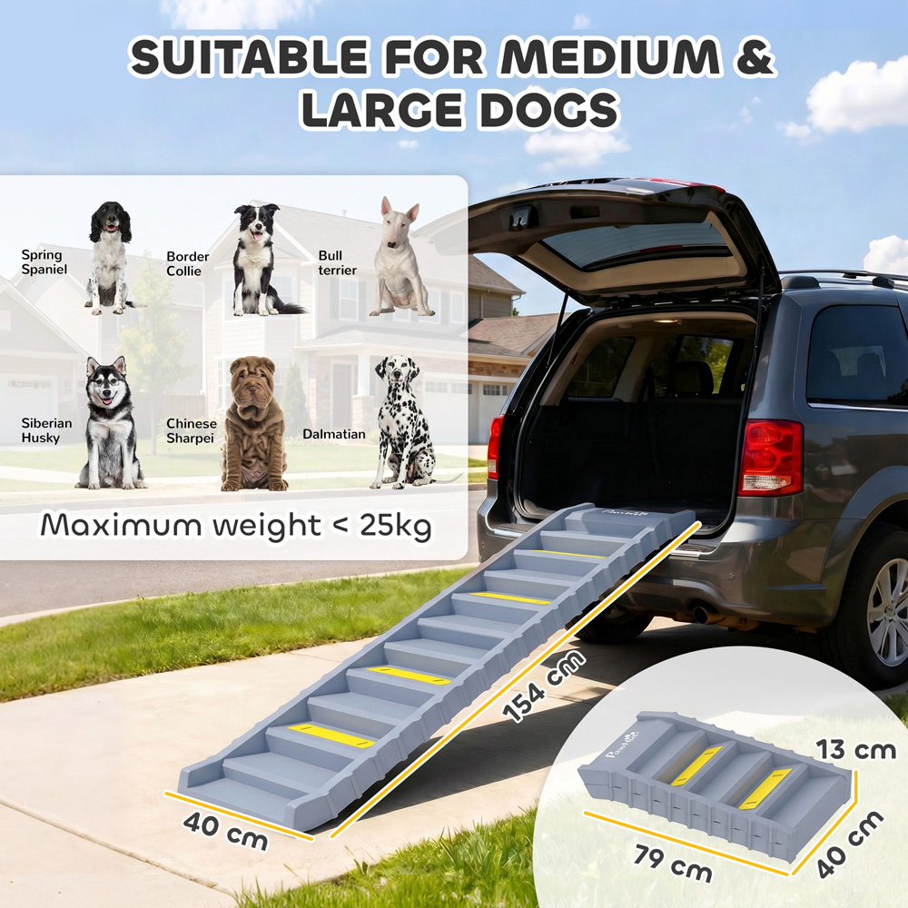 PawHut Grey Foldable Non-Slip Dog Car Ramp Image 9