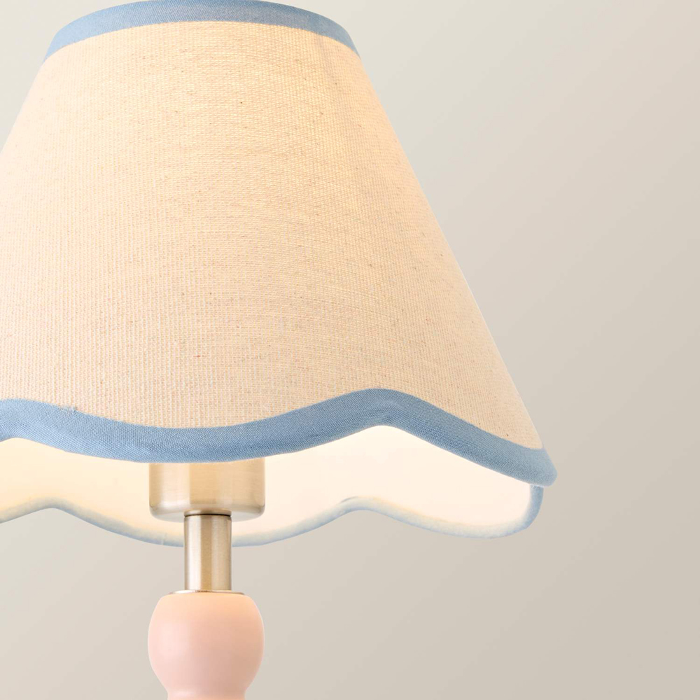 ValueLights Bobble Blue Scallop Shade Pink Wooden LED Table Lamp Image 3