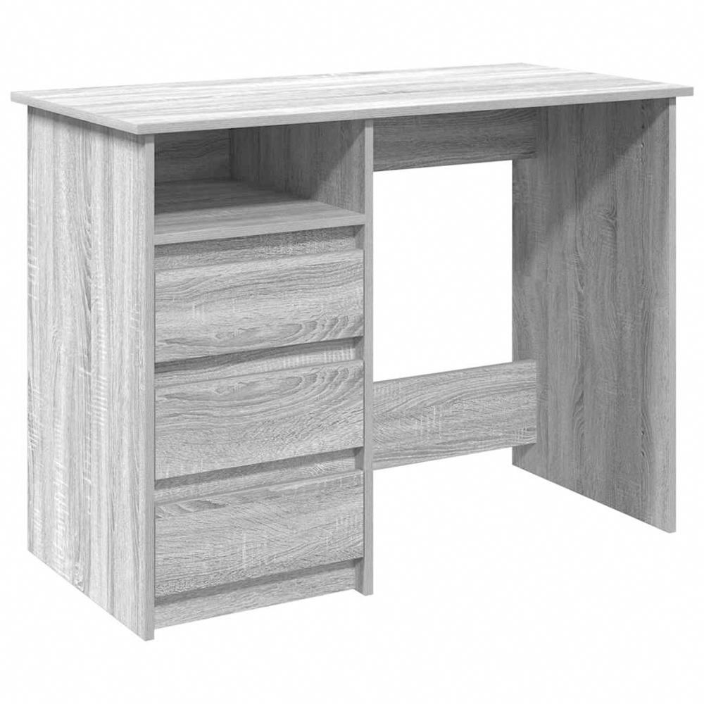 vidaXL 3 Drawer Single Shelf Computer Desk Grey Sonoma Image 2