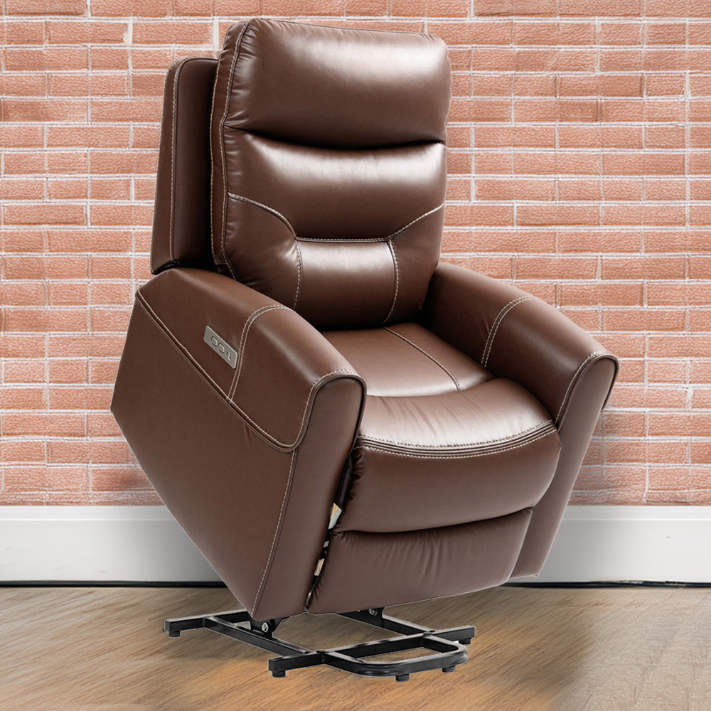 Portland Brown Overstuffed Riser and Recliner Chair with USB Ports Image 1