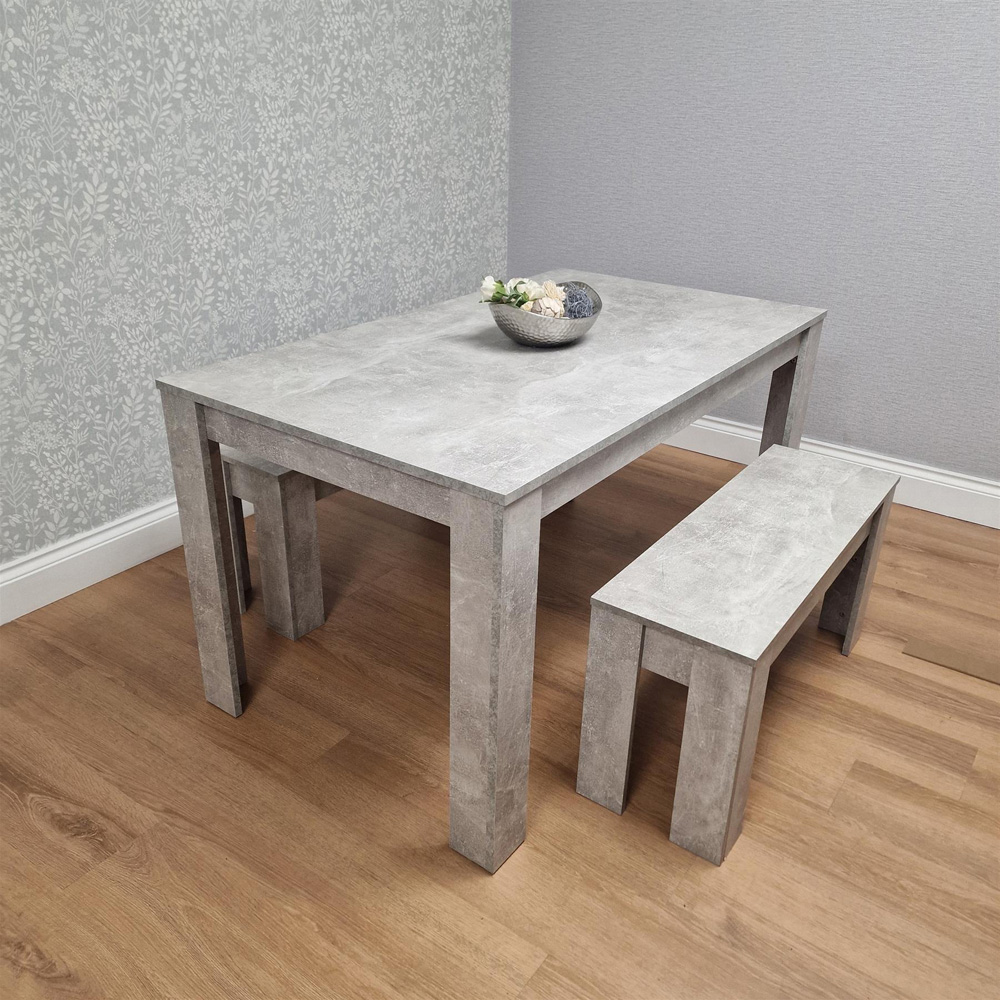 Portland 4 Seater Bench Dining Set Stone Grey and Grey Image 2
