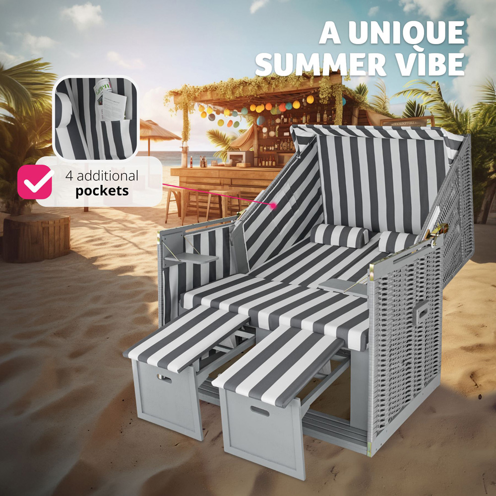 tectake Grey and White Beach Chair with Cushion Image 8