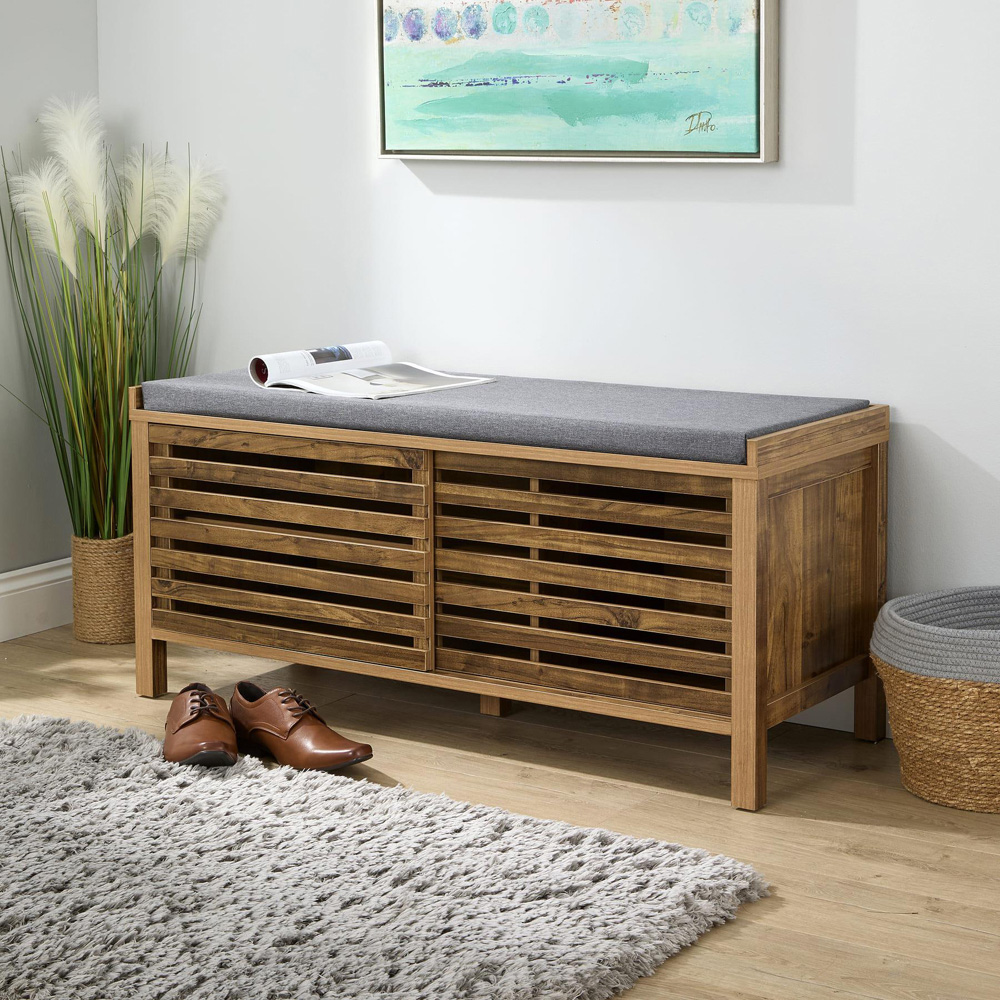 Home Source Luna 2 Sliding Door Oak Shoe Bench Image 9