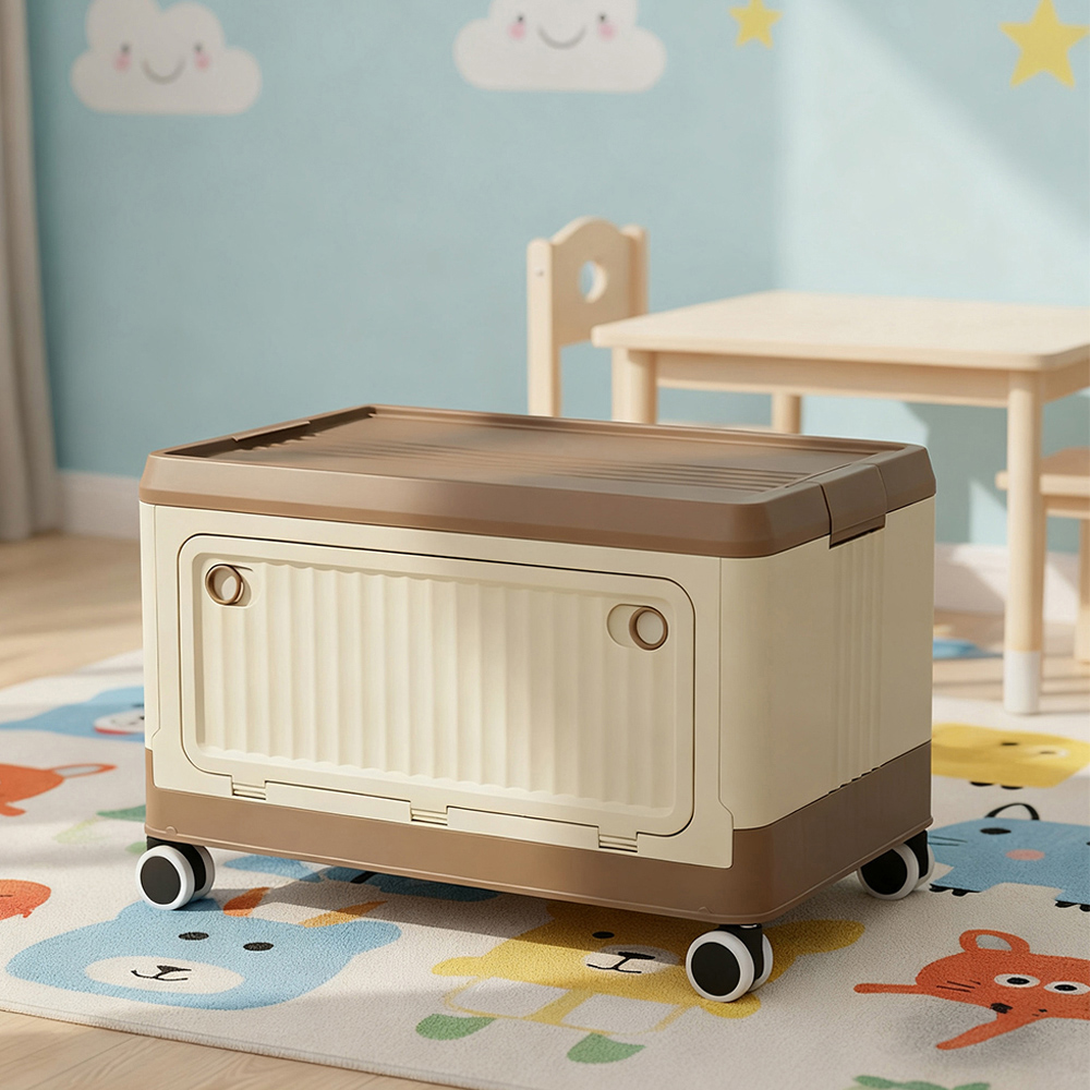 Living and Home 3 Way Access Cream and Brown Plastic Storage Box with ...