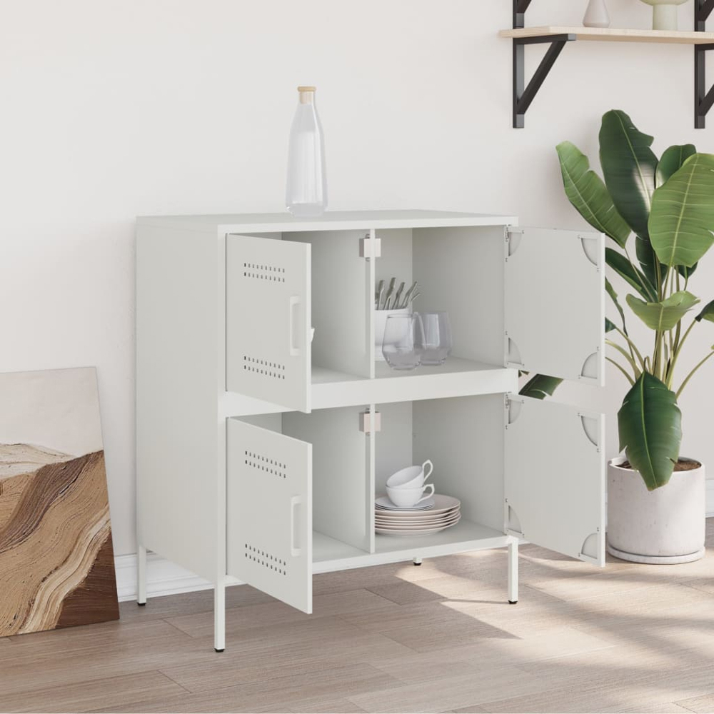vidaXL 4 Door Steel White Sideboard Image 9