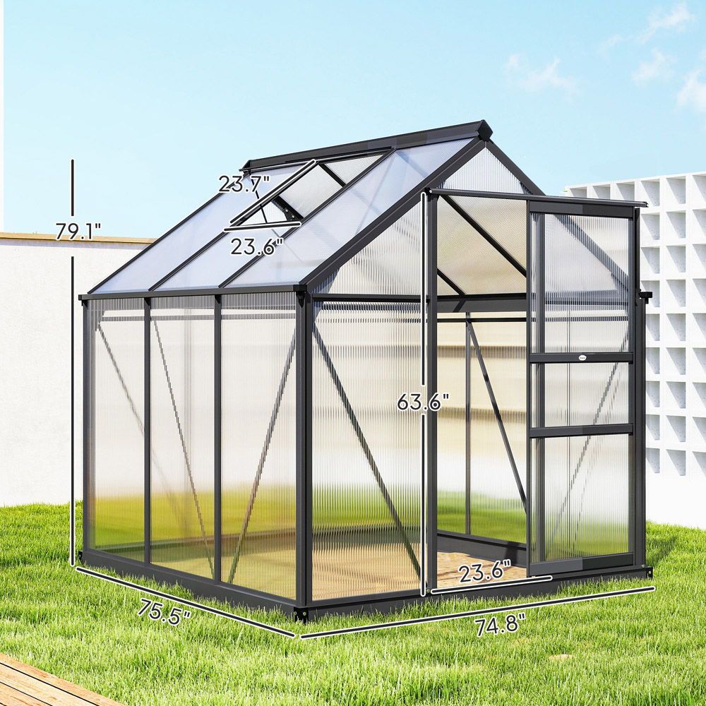 Outsunny 6 x 6ft Black Galvanised Aluminium Polycarbonate Walk In Greenhouse Image 8