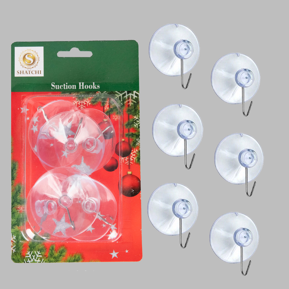 Shatchi Suction Cups with Metal Hooks 5.3cm 6 Pack Image 3