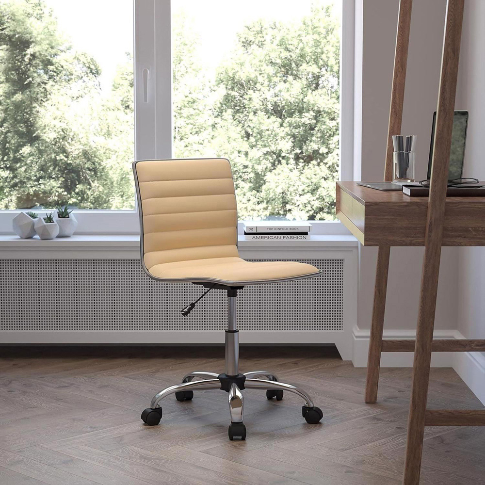 FWStyle Beige Faux Leather Ribbed Designer Office Chair Image 3