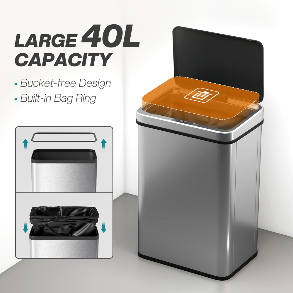 HOMCOM Silver Sensor Bin with Soft-Close Lid 40L Image 5