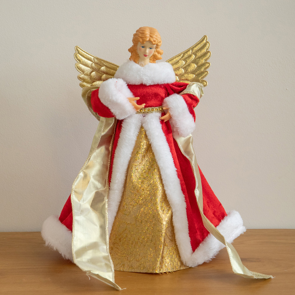 Samuel Alexander Traditional Gold and Red Angel Christmas Tree Topper 30cm Image 3