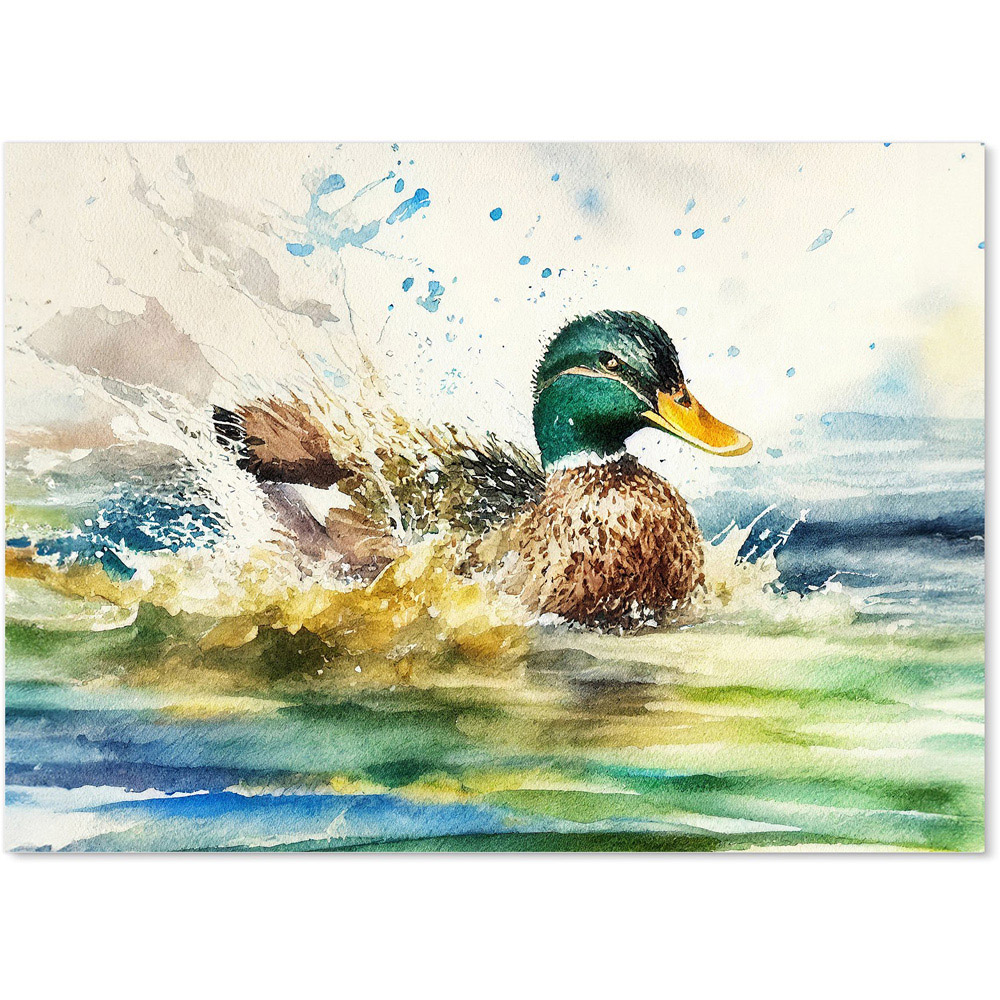 Warren Reed Designer Splashing Mallard Watercolour Glass Kitchen Splashback 65 x 90cm Image 2