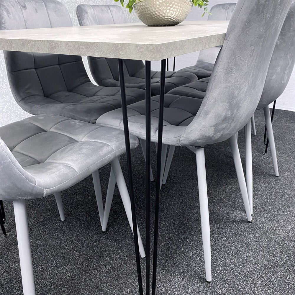 Kosy Koala 6 Seater Grey Velvet Dining Table Set Image 4