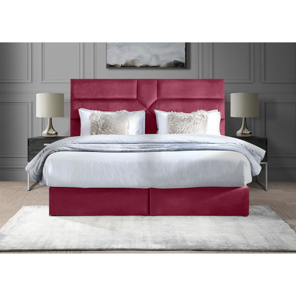 Eleganza Home Tranquilite King Size Maroon Plush Velvet Divan Bed with Headboard Image 2