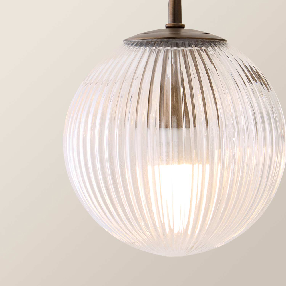 ValueLights Kempton 3 Arm Glass Globe Shade Brass Chandelier with Bulb Image 4