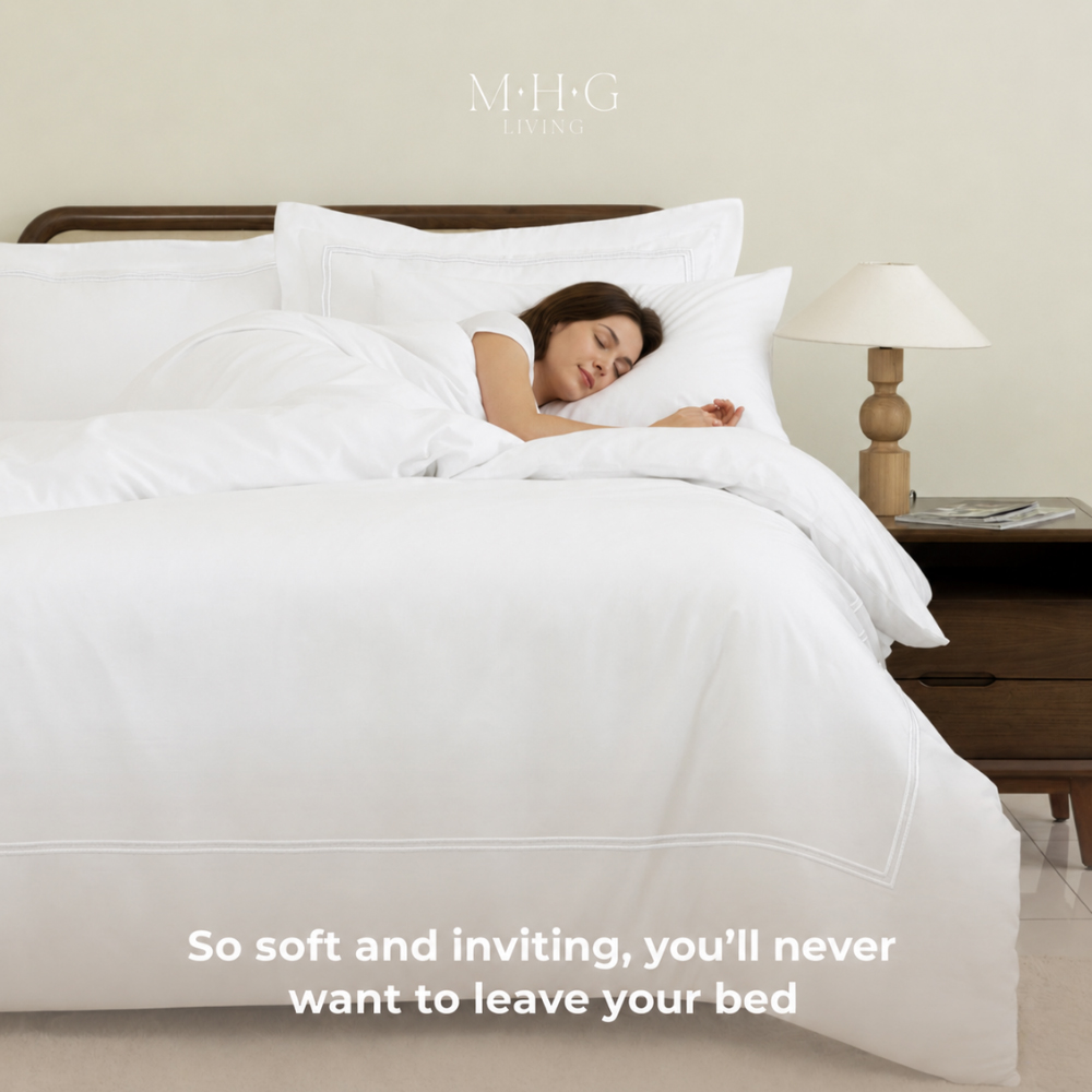 MHG Living Super King Size White Baratta Stitched Duvet Cover Set Image 4