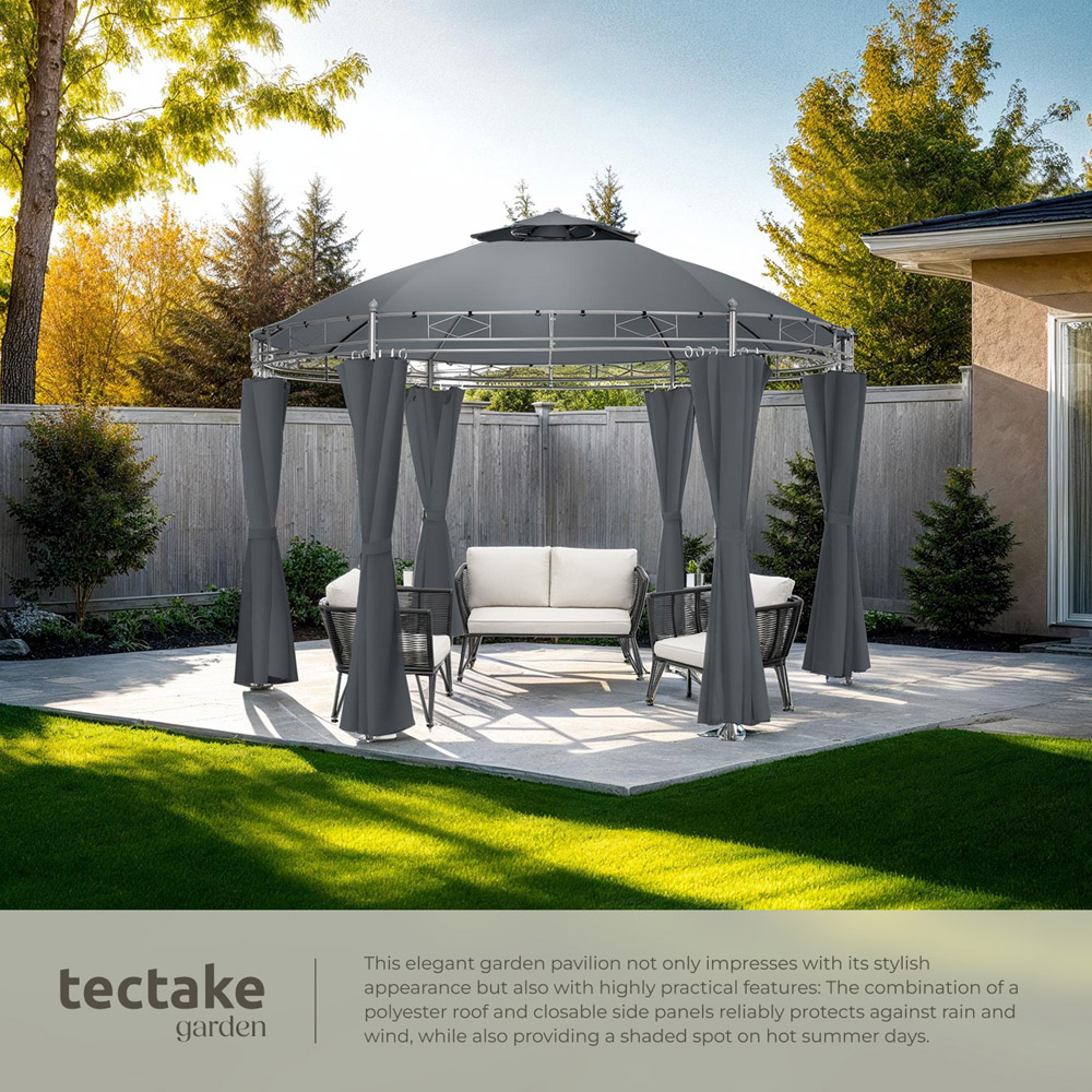 tectake Siana 3.5m Anthracite Double Roof Water-Repellent Round Gazebo with 6 Side Panel Image 5