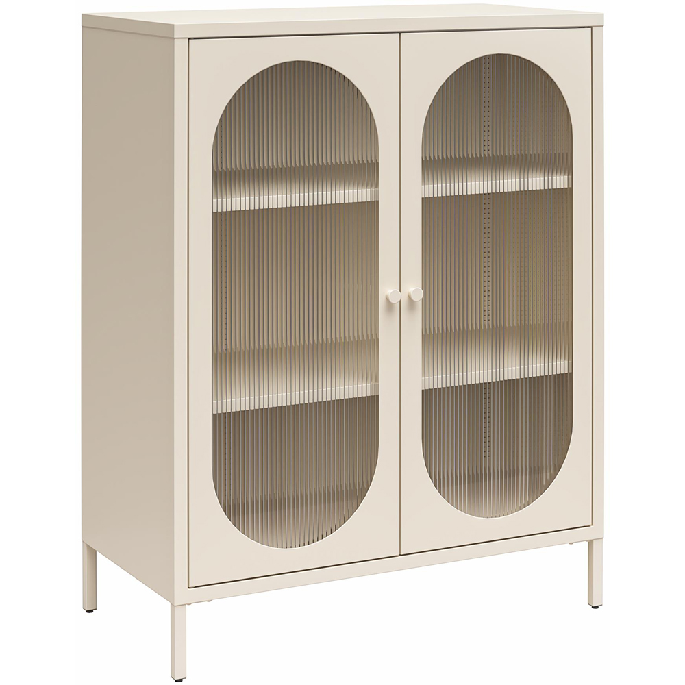 Dorel Luna 2 Door Sky Beige Fluted Glass Accent Cabinet Image 2