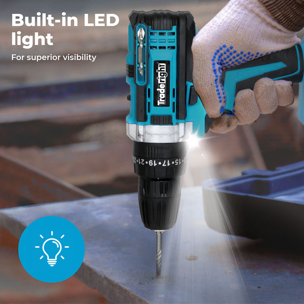 Traderight HW0263 21V Cordless Electric Combi Drill Driver with 2 Batteries and Accessories Image 7