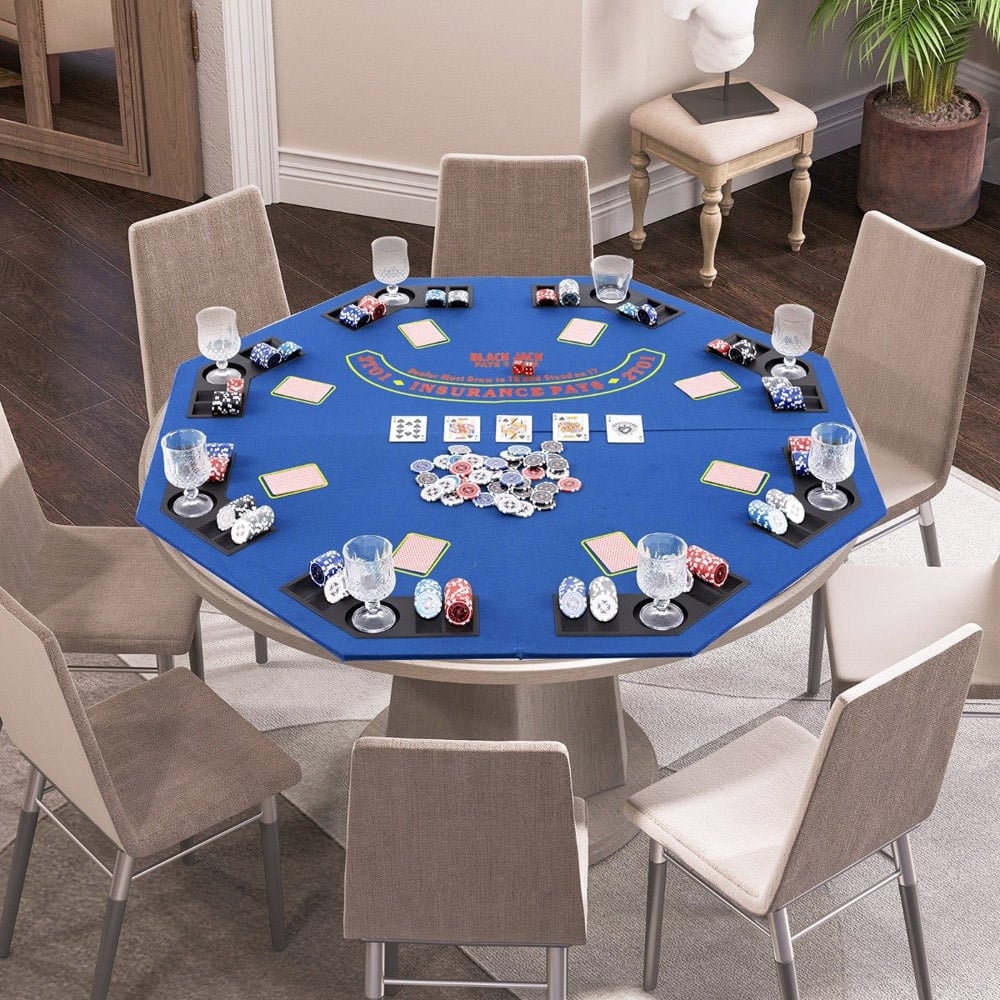 Costway 8 Player Blue Foldable Poker Table Top with Carry Bag Image 2