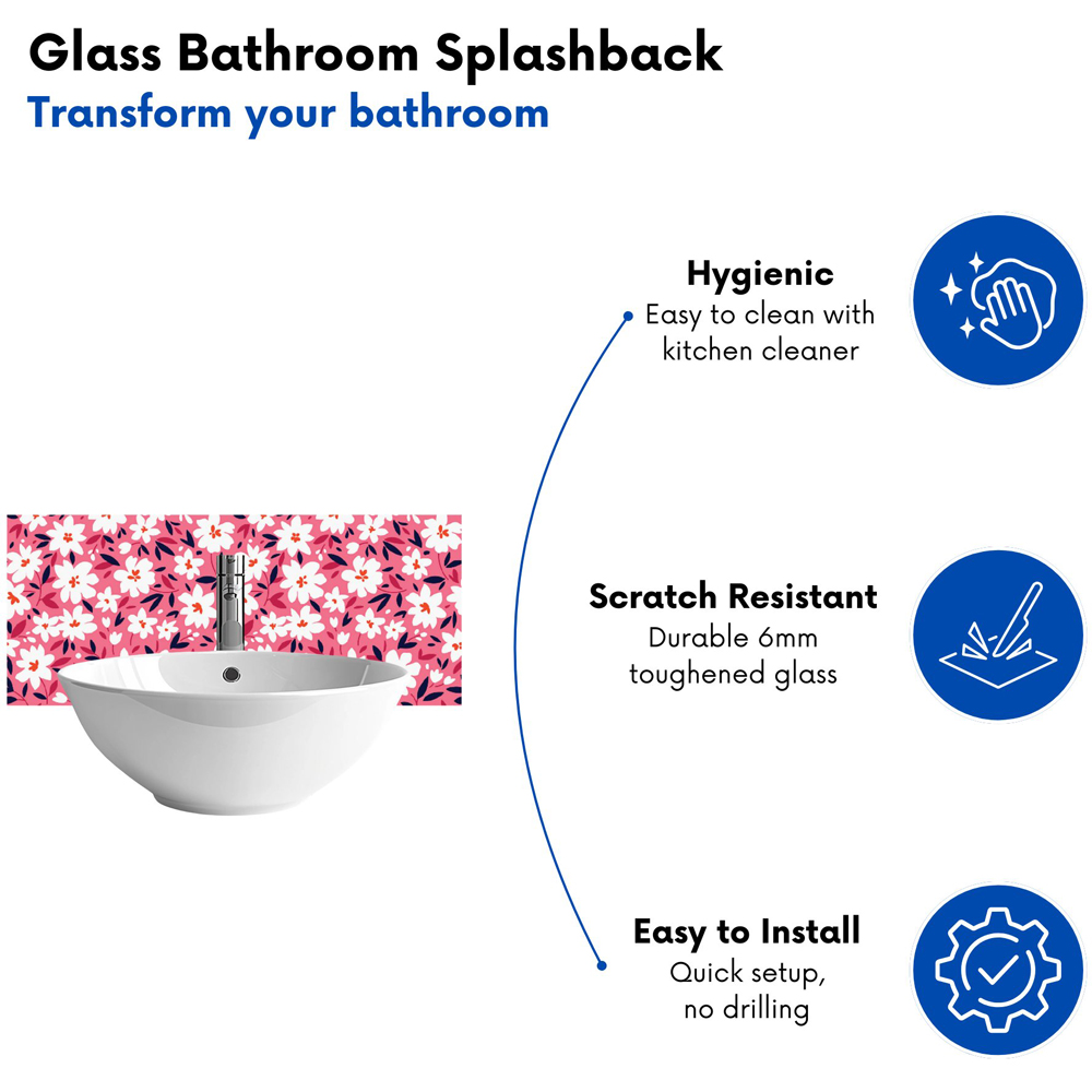 Warren Reed Designer White Flower Pattern Glass Bathroom Splashback 25 x 60cm Image 4