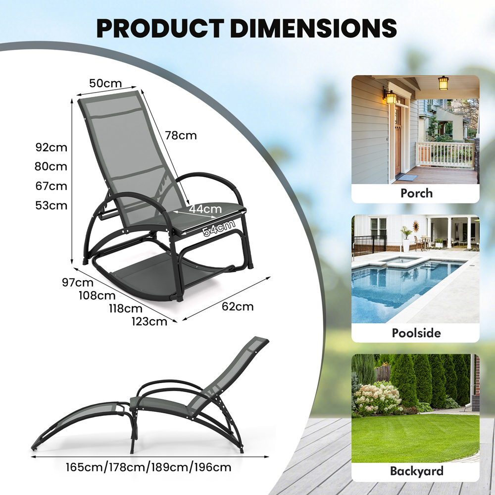 Costway Grey 2 in 1 Rocking Outdoor Lounge Chair Image 9
