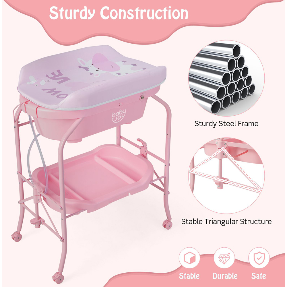 Costway Pink 2 in 1 Baby Station with Bathtub Image 5
