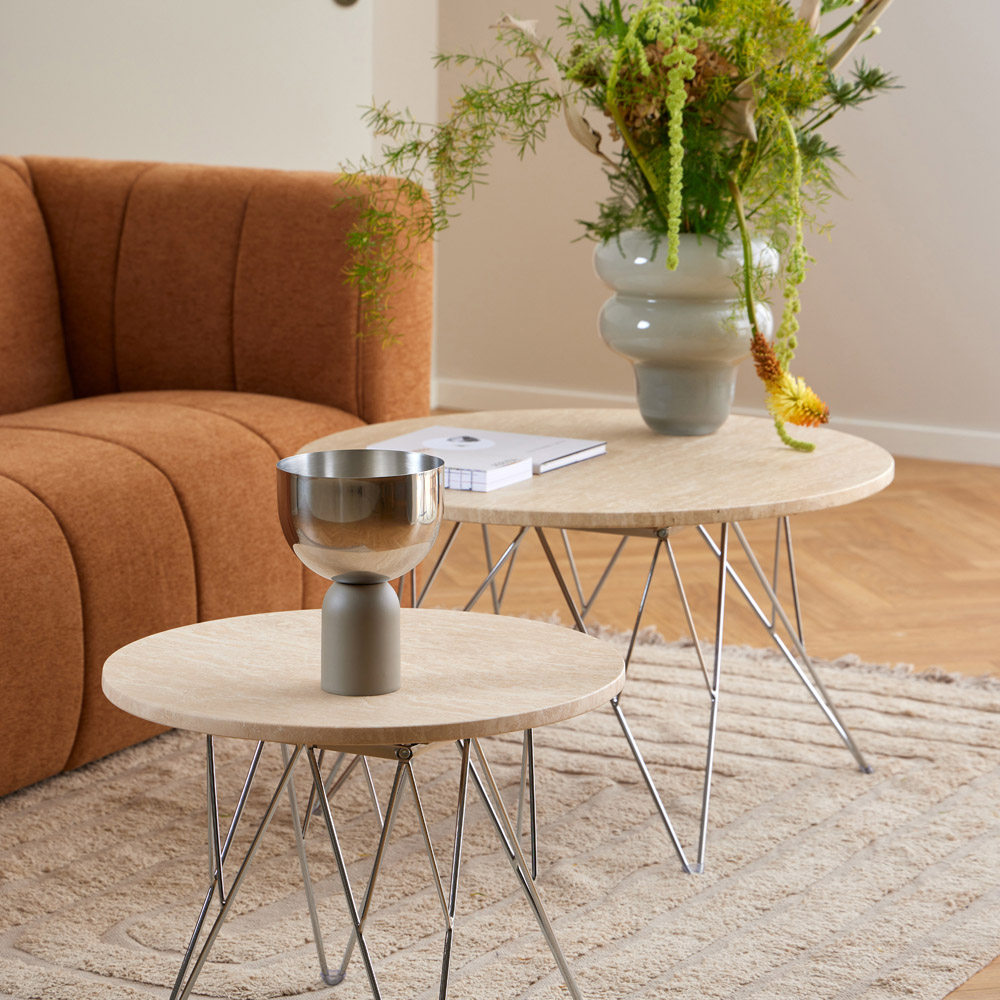 Florence Prunus Matt Beige Round Coffee Table with Chrome Steel Base Image 7