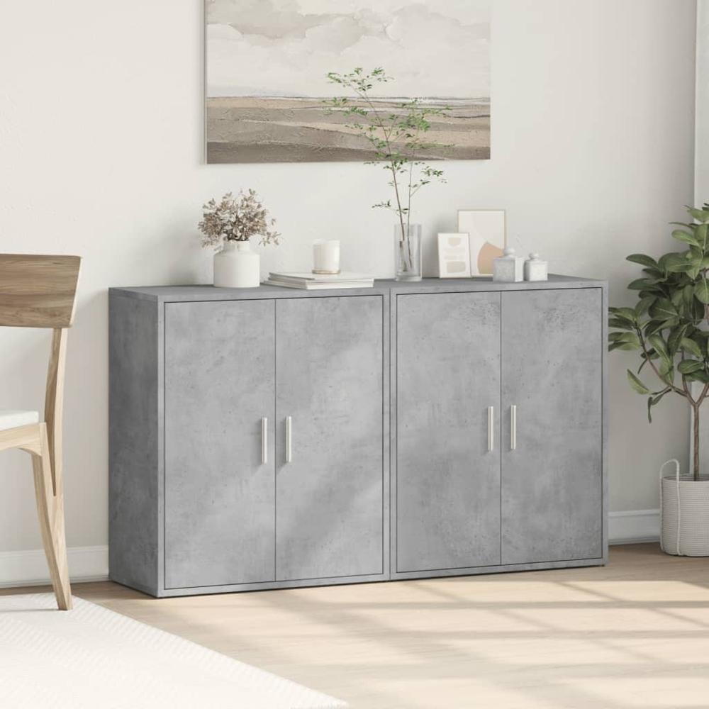 vidaXL 2 Door Concrete Grey Wooden Sideboard Set of 2 Image 8