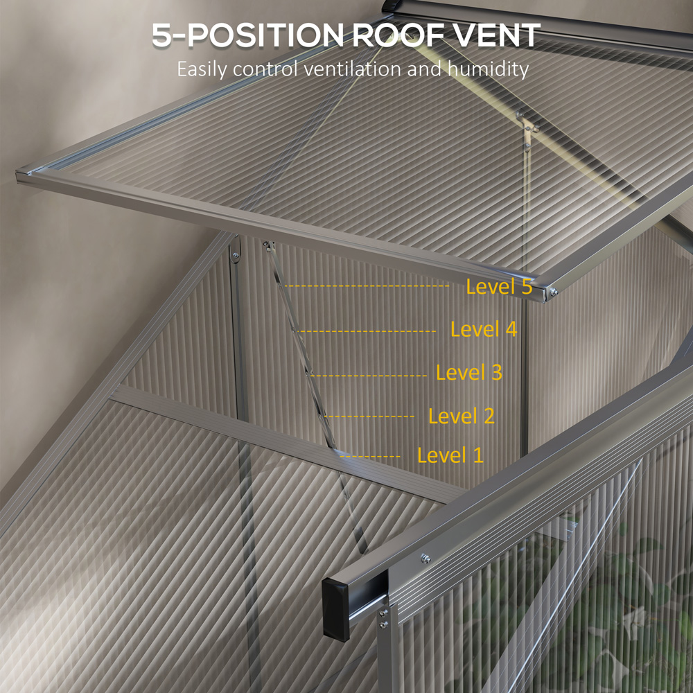 Outsunny 6 x 2.5ft Silver Aluminium Polycarbonate Greenhouse Image 6