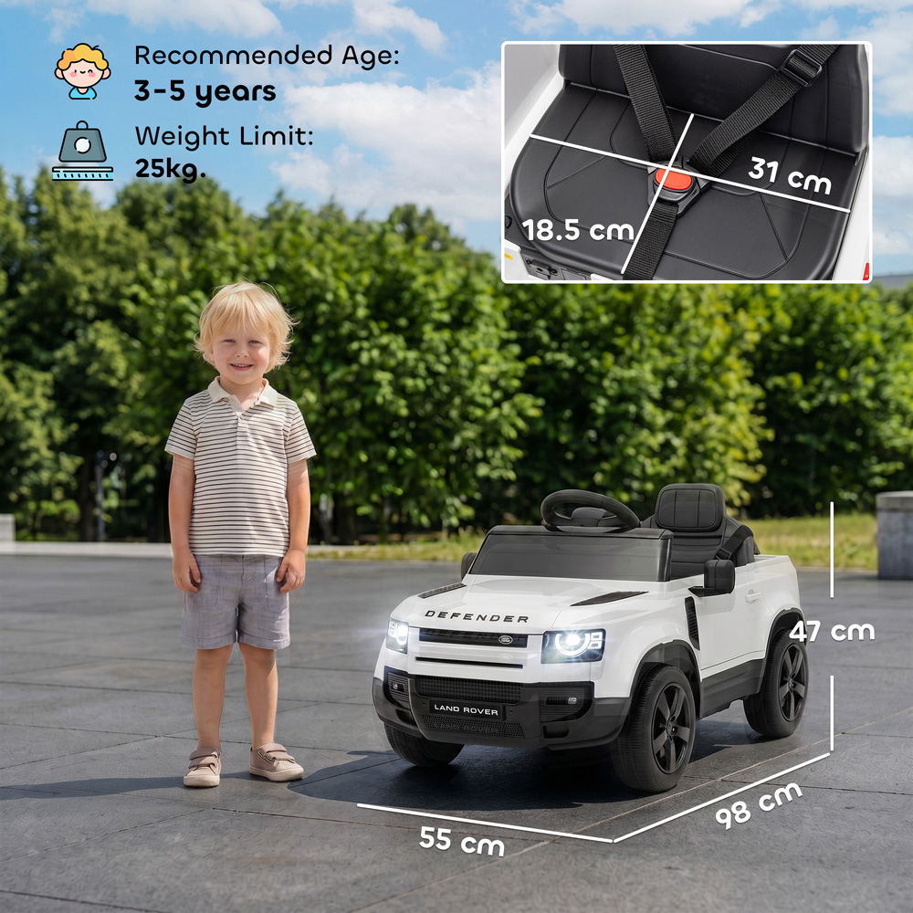 AIYAPLAY Kids White Licensed Land Rover Defender Ride-On Electric Car with Remote Control 12V Image 9