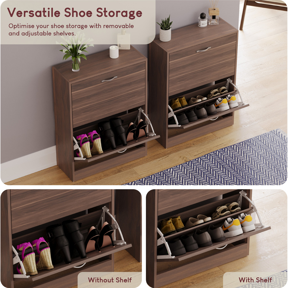 VIDA DESIGNS Walnut 2-Drawer Shoe Cabinet Rack Image 6