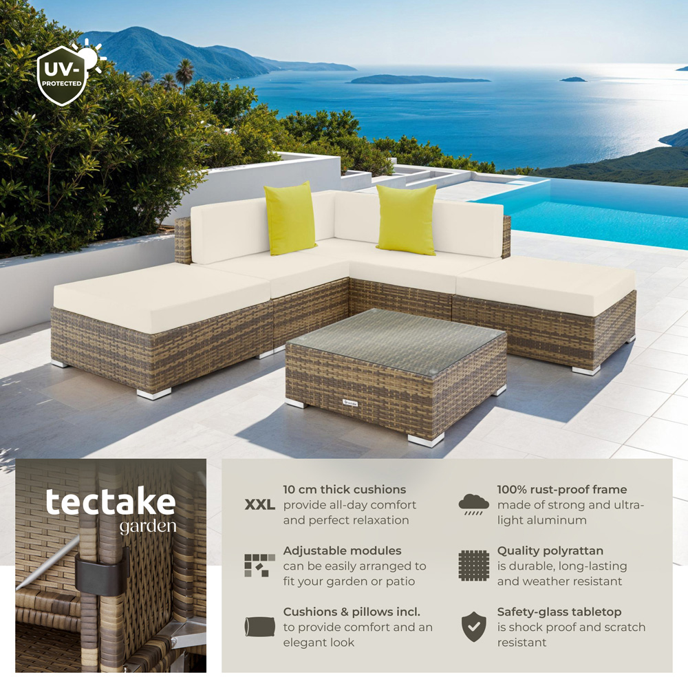 tectake Paris 5 Seater Natural Rattan Garden Corner Lounge Set Image 6